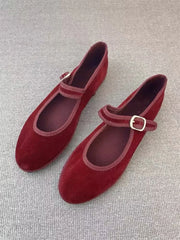 Velvet Buckle Strap Flats
