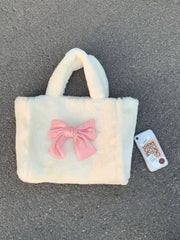 White Sweet Bow Tote Bag Plush Ladies Handbag