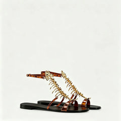 Fishbone Embellished Flat Sandals
