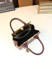 Structured Leather Top Handle Bag With Gold Hardware