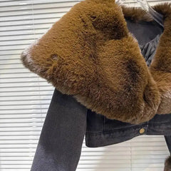 Sailor Collar Faux Fur Trim Jacket