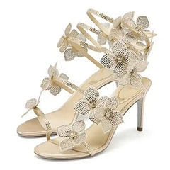 Crystal Flower Ankle Strap Heels