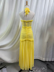 Sheath Halter Neck Ruched Maxi Dress