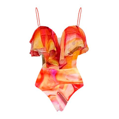 Abstract Print Ruffled Swimwear Set