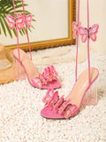 Ankle Strap Handmade Butterfly Open Toe Pink Prom Shoes