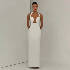 Halter neck column maxi dress in white