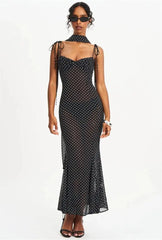 Polka Dot Spaghetti Strap Sweetheart Neck Maxi Dress