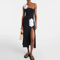 Strapless Swimsuit and High-Waist Maxi Skirt Set with Floral Appliqu��s