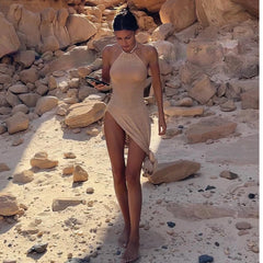  Knitted Cover Up Beach See Through Maxi Slit Bodycon Summer Dress Bikinis Cover-ups  Elegant Halter Beach dress Golden Atelier 1