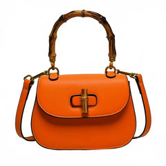 Orange bamboo handle saddle bag