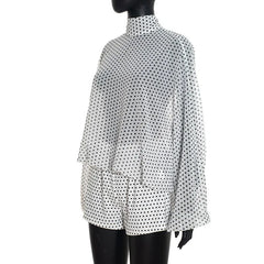 Polka Dot Sheer Turtleneck Top and Shorts Set