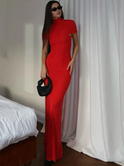 slim fit red maxi dress for evening wear
