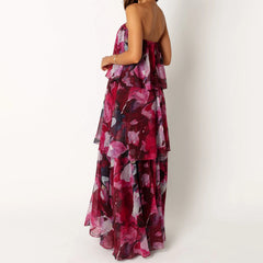 Woman wearing a floral dress with a white background