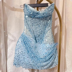 Strapless sequin mini dress hanging