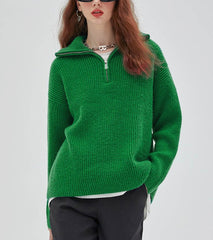  Zipper Solid Turtleneck Thick Knitted Women's Sweater