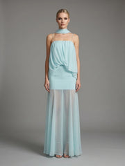 Full view of chiffon spaghetti strap maxi dress