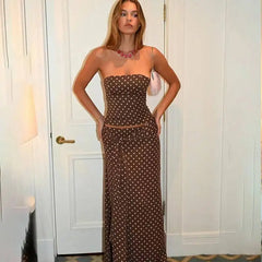 Polka Dot Strapless Tube Top and Maxi Skirt Set