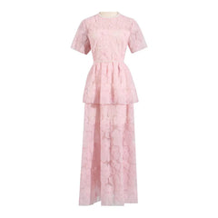 Pink lace dress on a white background