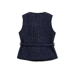 Tweed Belted Sleeveless Top