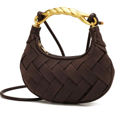 Golden Handle Woven Suede Shoulder Bag