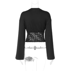 Lace Waist Trim Flare Sleeve Top