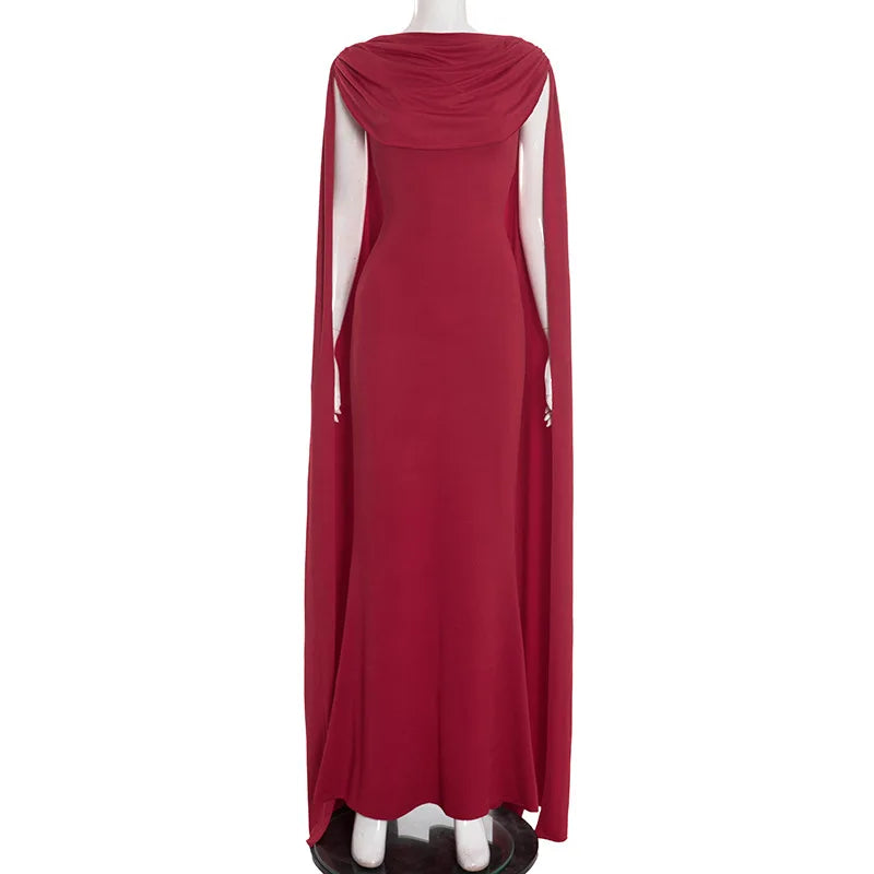 Red dress on a mannequin with a white background