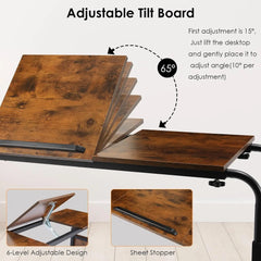 Adjustable Laptop Overbed Table with Wheels (60"–84")
