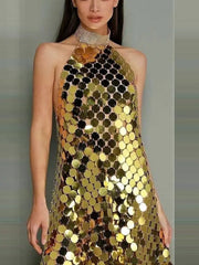 Sequin Halter Mini Dress - Golden Atelier