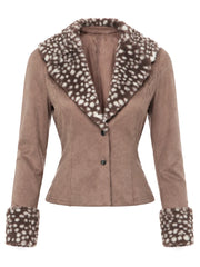 Deer Fur Trim Turn Down Collar Two Button Jacket