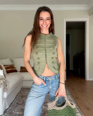 Button Detail Knit Military Vest Crop Top