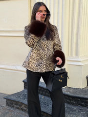 Leopard Print Fur Trim Jacket
