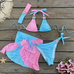 Contrast Color Bikini with Jewel Accents