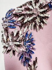 Pink Diamond Shoulder Buttoned V-Neck Maxi Dress