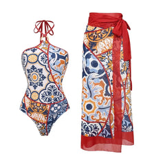 Majolica Tile Pattern Halterneck Bikini Set