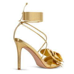Gold Flower Ankle Strap High Heel Stiletto
