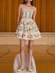Botanical print square neck mini dress on model