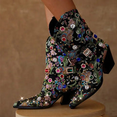 Embroidered Pointed Toe Boots