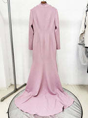 Pink Diamond Shoulder Buttoned V-Neck Maxi Dress