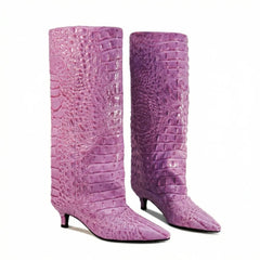 Kitten Heel Crocodile Pattern Boots