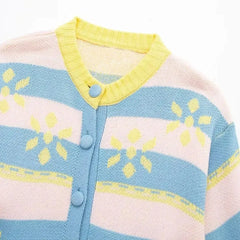 Knit Stripe Floral Pastel Cardigan