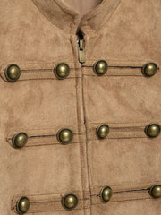 Close-up of gold buttons on faux suede jacket