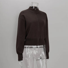 Zip Front Stand Collar Knit Jacket