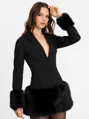 Fur trim blazer dress designed for chic occasions