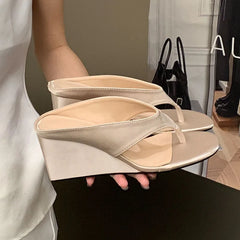 Satin Wedge Flip Flop Sandals
