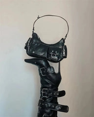 Pointed Toe Over The Knee Buckle Strap Boots