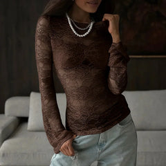 Lace Flare Sleeve Sheer Long Sleeve Top