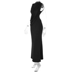 High Neck Draped Ruched Maxi Dress