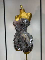 Sequined strapless mini dress side view