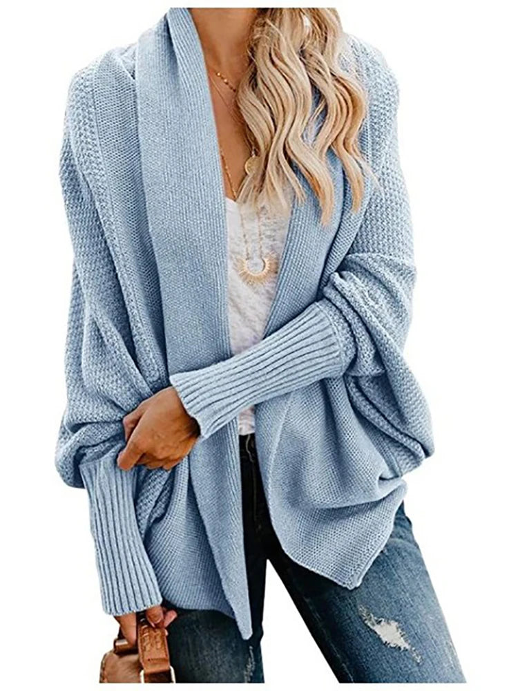 Oversized Sweater Patchwork Batwing Sleeve Long Outerwear