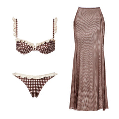 Polka Dot Gingham Ruffled Swimwear Set